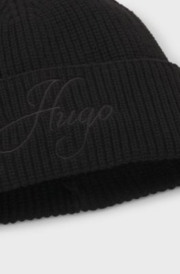 Gorro de punto en canal&eacute; con logo bordado en letra manuscrita, Negro