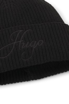 Hugo Chunky-knit cashmere-blend beanie with logo mössor dam – bild 5