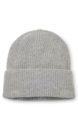 Chunky-knit cashmere-blend beanie with logo, Light Grey
