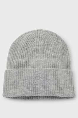 Gorro de punto en canal&eacute; con logo bordado en letra manuscrita, Gris claro