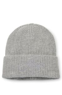 Geribbelde beanie met geborduurd scriptlogo, Lichtgrijs