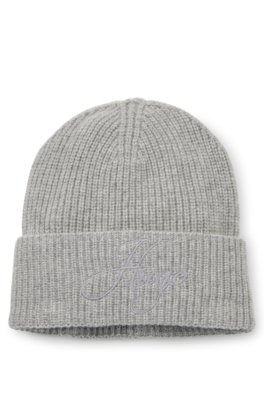 Chunky-knit cashmere-blend beanie with logo