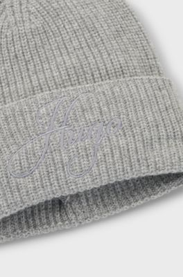 Chunky-knit cashmere-blend beanie with logo, Light Grey