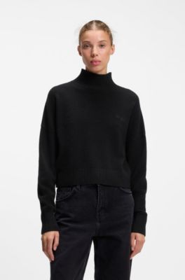 Relaxed-fit sweater with mock neckline, Black