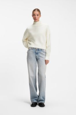 Relaxed-fit sweater with mock neckline, Natural
