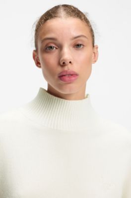 Relaxed-fit sweater with mock neckline, Natural