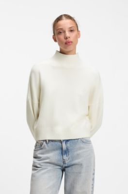 Relaxed-fit sweater with mock neckline, Natural