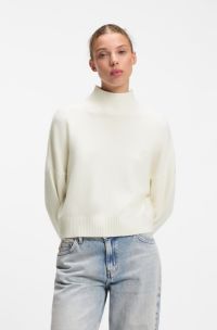 Relaxed-fit sweater with mock neckline, Natural