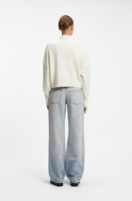Relaxed-fit sweater with mock neckline, Natural