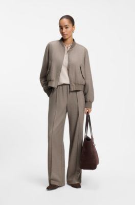 Relaxed-fit zip-up jacket in melange flannel, Taupe