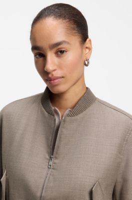 Relaxed-fit zip-up jacket in melange flannel, Taupe