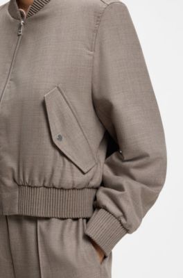 Relaxed-fit zip-up jacket in melange flannel, Taupe
