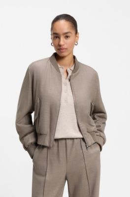 Relaxed-fit zip-up jacket in melange flannel, Taupe