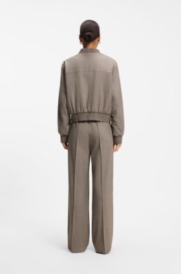 Relaxed-fit zip-up jacket in melange flannel, Taupe