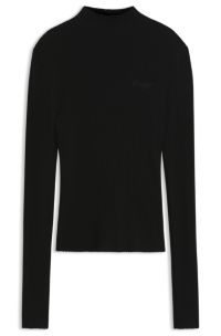 Slim-fit ribbed sweater with mock neckline, Black