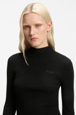 Hugo Slim-fit ribbed sweater with mock neckline stickade tröjor dam – bild 3