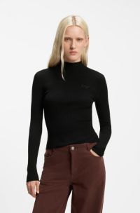 Slim-fit geribde trui met hoge hals, Zwart