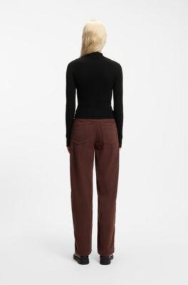 Slim-fit ribbed sweater with mock neckline, Black