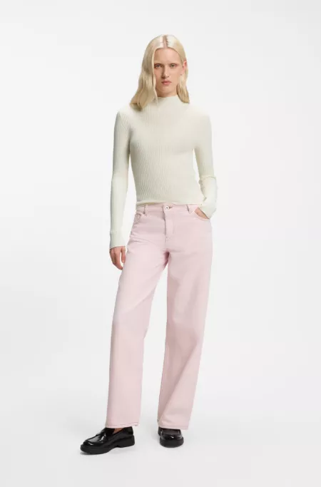 Slim-fit ribbed sweater with mock neckline