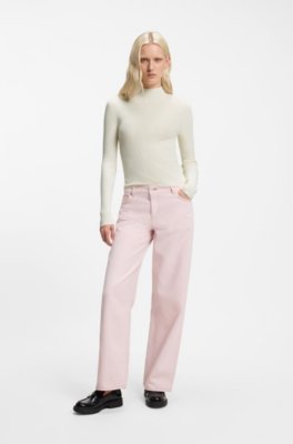 Hugo Slim-fit ribbed sweater with mock neckline stickade tröjor dam – bild 2