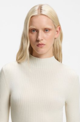 Hugo Slim-fit ribbed sweater with mock neckline stickade tröjor dam – bild 3