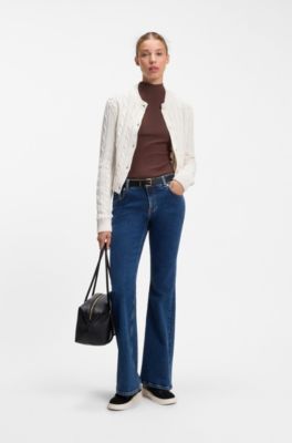 Slim-fit ribbed sweater with mock neckline, Brown