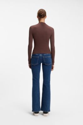 Slim-fit ribbed sweater with mock neckline, Brown