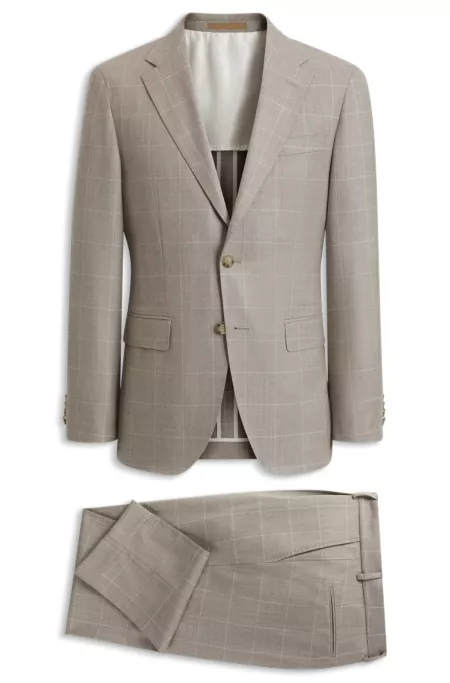 Two-piece slim-fit suit in checked Italian wool