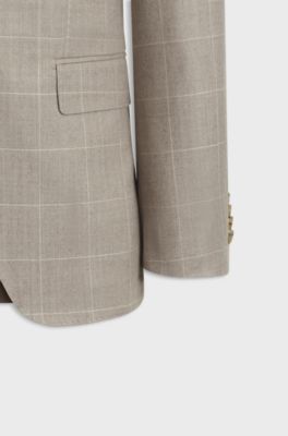 Two-piece slim-fit suit in checked Italian wool, Beige Patterned