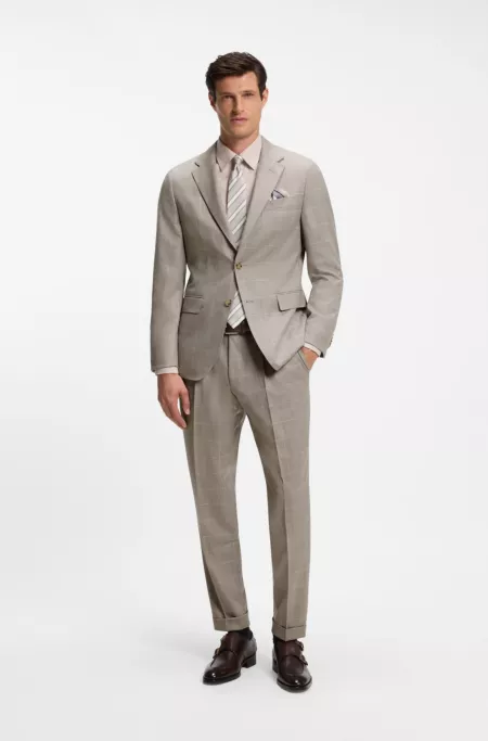 Two-piece slim-fit suit in checked Italian wool
