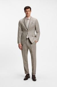Two-piece slim-fit suit in checked Italian wool, Beige Patterned