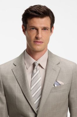 Two-piece slim-fit suit in checked Italian wool, Beige Patterned