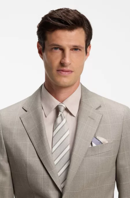 Two-piece slim-fit suit in checked Italian wool