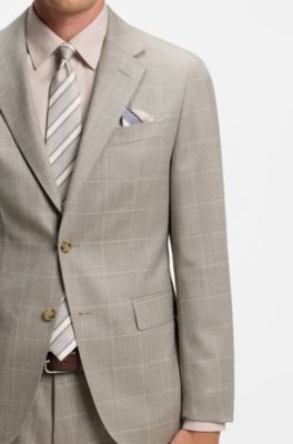 Two-piece slim-fit suit in checked Italian wool, Beige Patterned