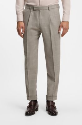 Two-piece slim-fit suit in checked Italian wool, Beige Patterned