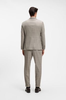 Two-piece slim-fit suit in checked Italian wool, Beige Patterned