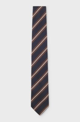 Silk-blend tie with diagonal stripes, Brown Patterned