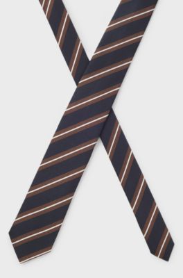 Silk-blend tie with diagonal stripes, Brown Patterned