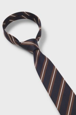Silk-blend tie with diagonal stripes, Brown Patterned