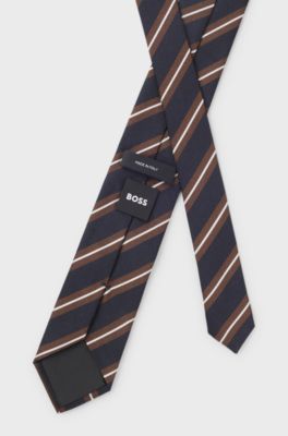 Silk-blend tie with diagonal stripes, Brown Patterned