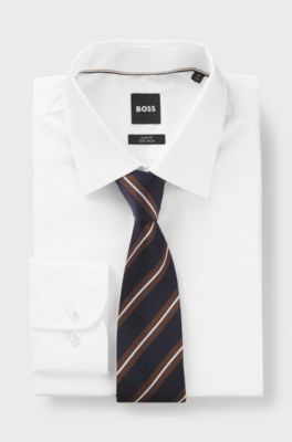 Silk-blend tie with diagonal stripes, Brown Patterned
