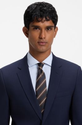 Silk-blend tie with diagonal stripes, Brown Patterned