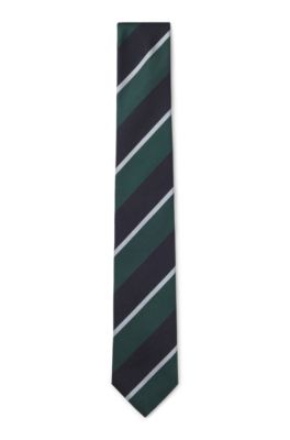 Silk-blend tie with diagonal stripes, Black / Dark Green