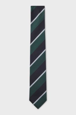 Silk-blend tie with diagonal stripes, Black / Dark Green