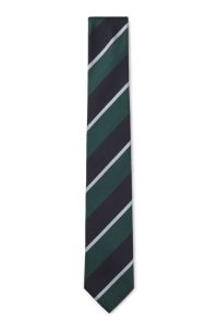 Silk-blend tie with diagonal stripes, Black / Dark Green