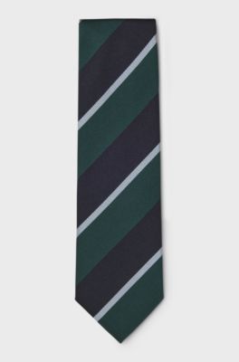 Silk-blend tie with diagonal stripes, Black / Dark Green