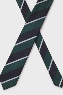 Silk-blend tie with diagonal stripes, Black / Dark Green