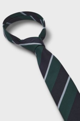 Silk-blend tie with diagonal stripes, Black / Dark Green