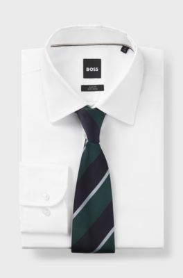 Silk-blend tie with diagonal stripes, Black / Dark Green