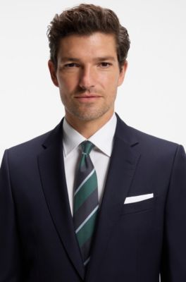 Silk-blend tie with diagonal stripes, Black / Dark Green